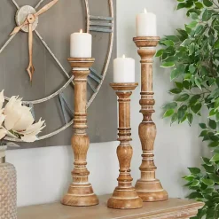 Clearance Natural Mango Wood Carved Candle Holders, Set of 3 Candle Holders