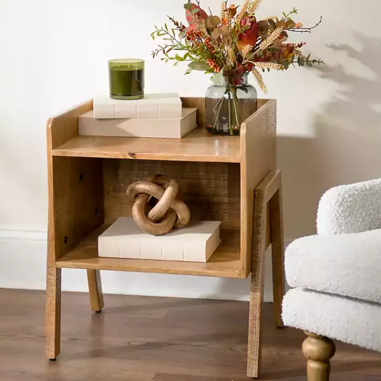 Kirklands Home Accent & End Tables|Natural Mango Wood Cubby Side Table Brown