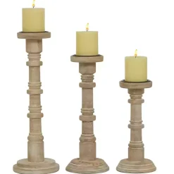 Hot Natural Mango Wood Pillar Candle Holders, Set of 3 Candle Holders