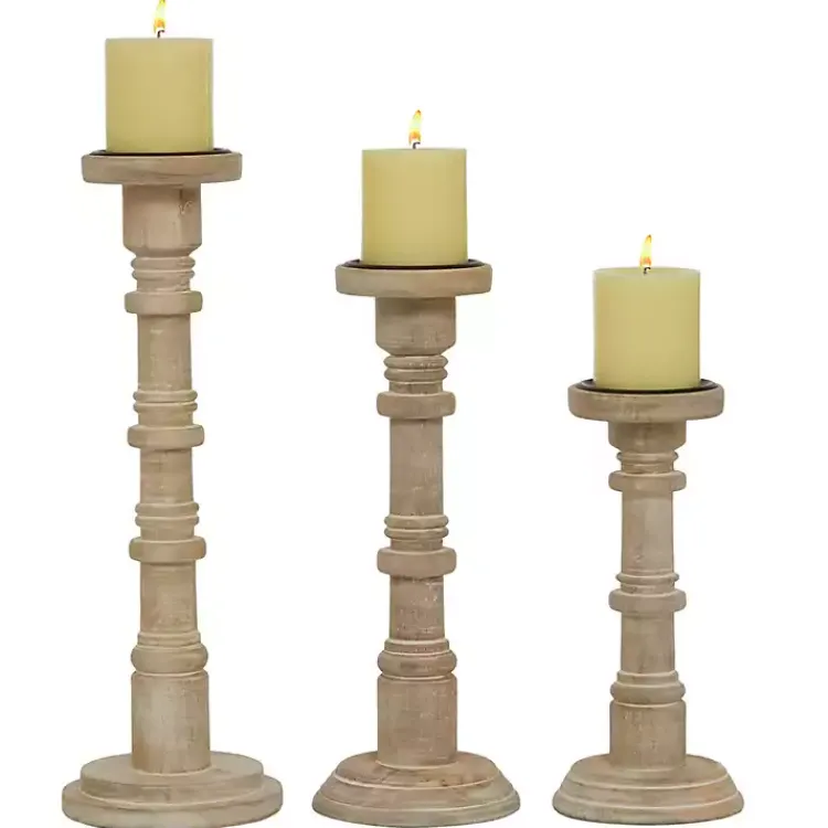 Hot Natural Mango Wood Pillar Candle Holders, Set of 3 Candle Holders