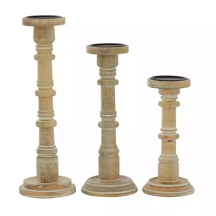 Hot Natural Mango Wood Pillar Candle Holders, Set of 3 Candle Holders