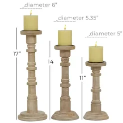 Hot Natural Mango Wood Pillar Candle Holders, Set of 3 Candle Holders