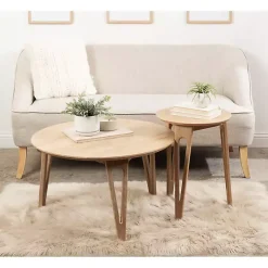 Kirklands Home Coffee Tables|Natural Mango Wood Round Kershaw Coffee Table Tan
