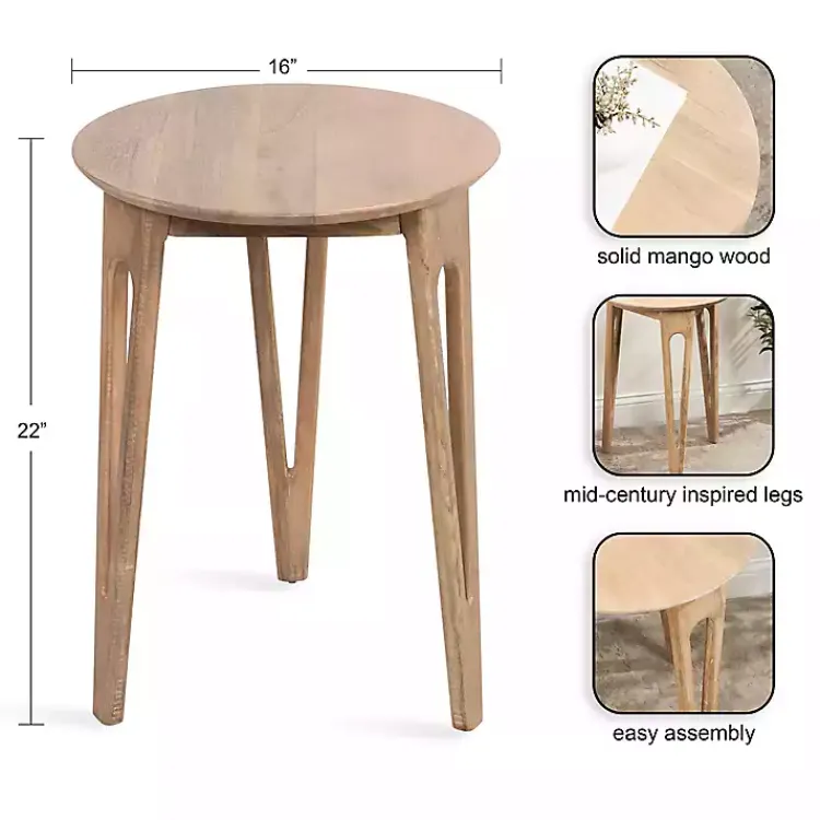 Kirklands Home Accent & End Tables|Natural Mango Wood Round Kershaw Accent Table Tan