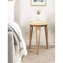 Kirklands Home Accent & End Tables|Natural Mango Wood Round Kershaw Accent Table Tan