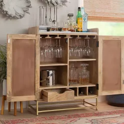 Kirklands Home Cabinets & Sideboards|Natural Marble Rattan Front Bar Cabinet