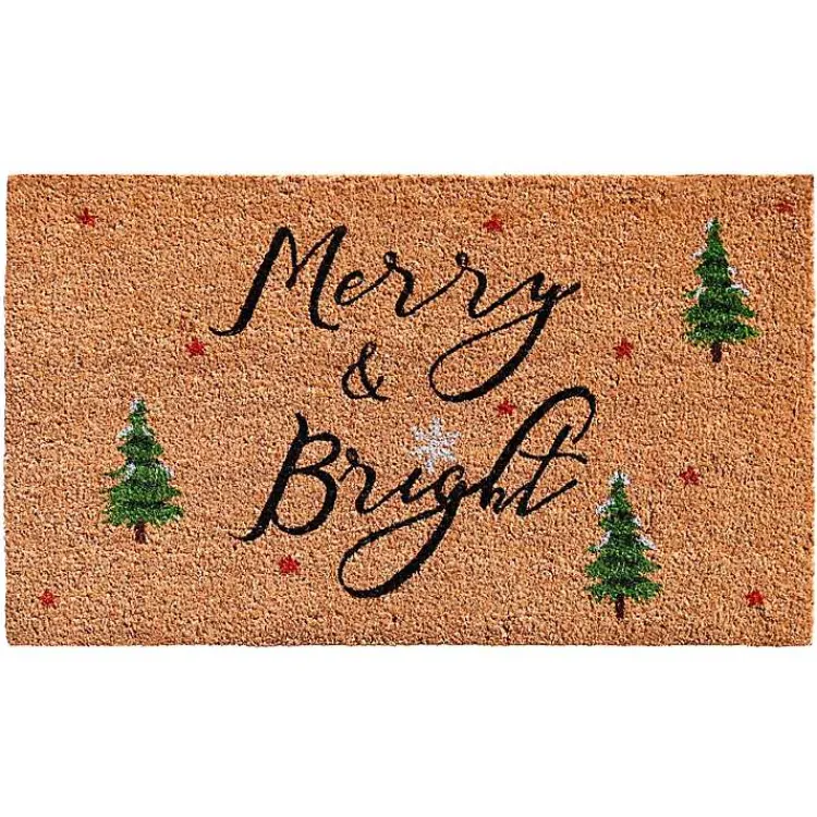 Clearance Natural Merry Bright Tree Coir Doormat, 36 in. Outdoor Christmas Decorations
