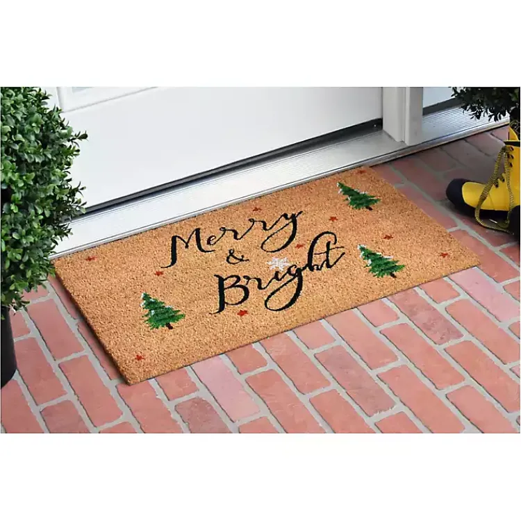 Clearance Natural Merry Bright Tree Coir Doormat, 36 in. Outdoor Christmas Decorations