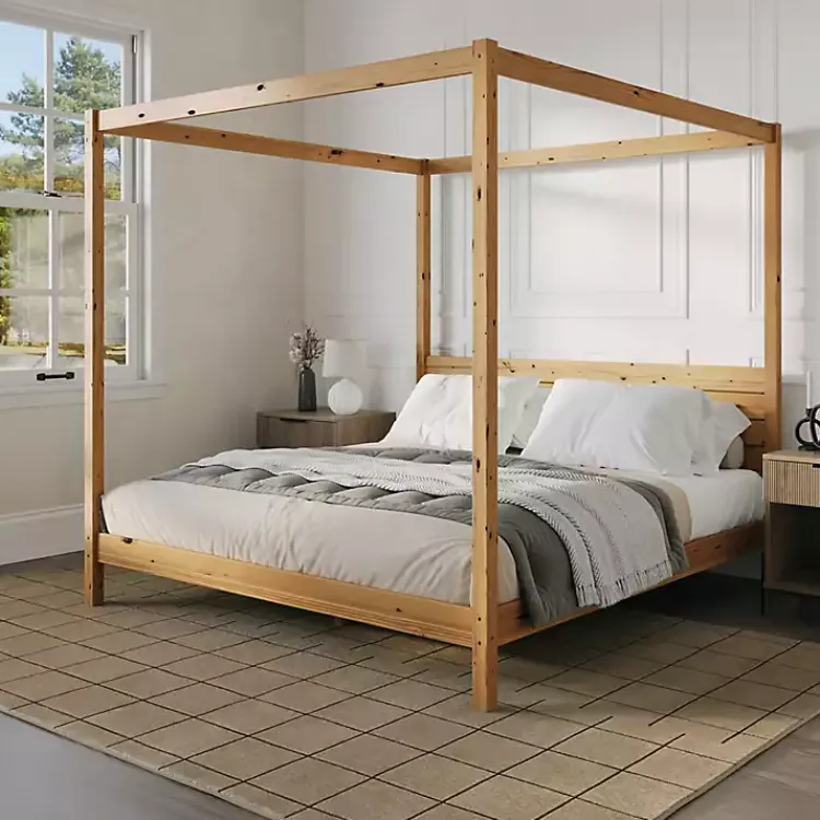 Kirklands Home Beds & Headboards|Natural Pine Canopy King Bed Tan