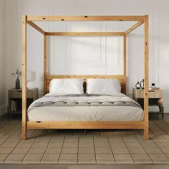 Kirklands Home Beds & Headboards|Natural Pine Canopy King Bed Tan