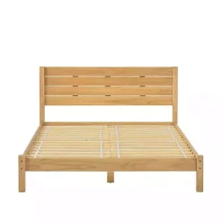 Kirklands Home Beds & Headboards|Natural Pine Wood Slatted Headboard Queen Bed Tan
