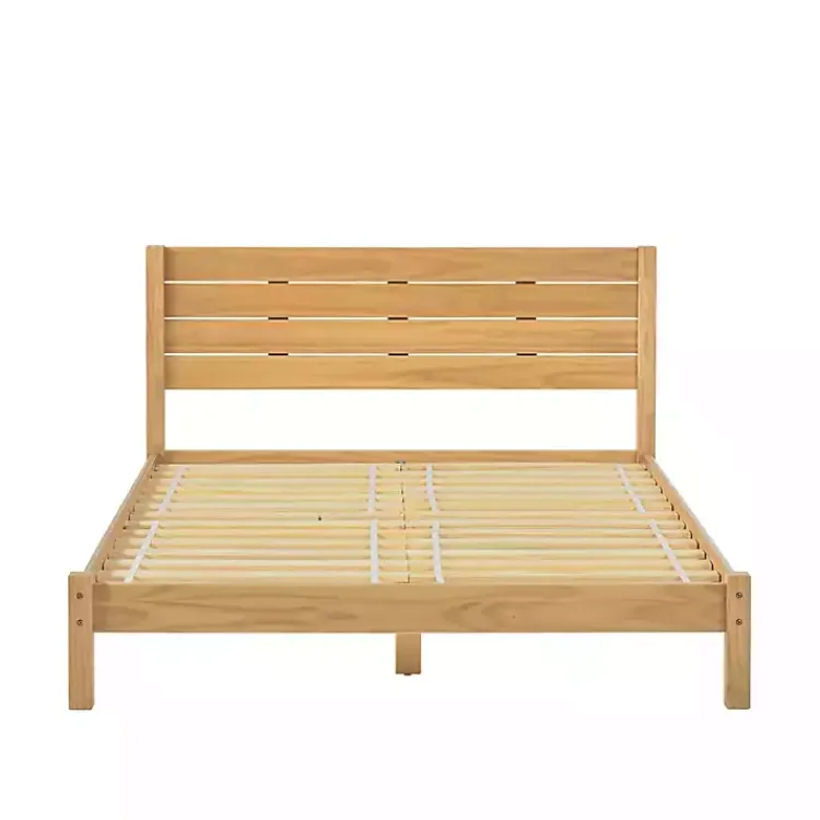 Kirklands Home Beds & Headboards|Natural Pine Wood Slatted Headboard Queen Bed Tan