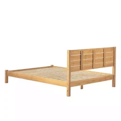 Kirklands Home Beds & Headboards|Natural Pine Wood Slatted Headboard Queen Bed Tan