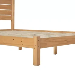 Kirklands Home Beds & Headboards|Natural Pine Wood Slatted Headboard Queen Bed Tan