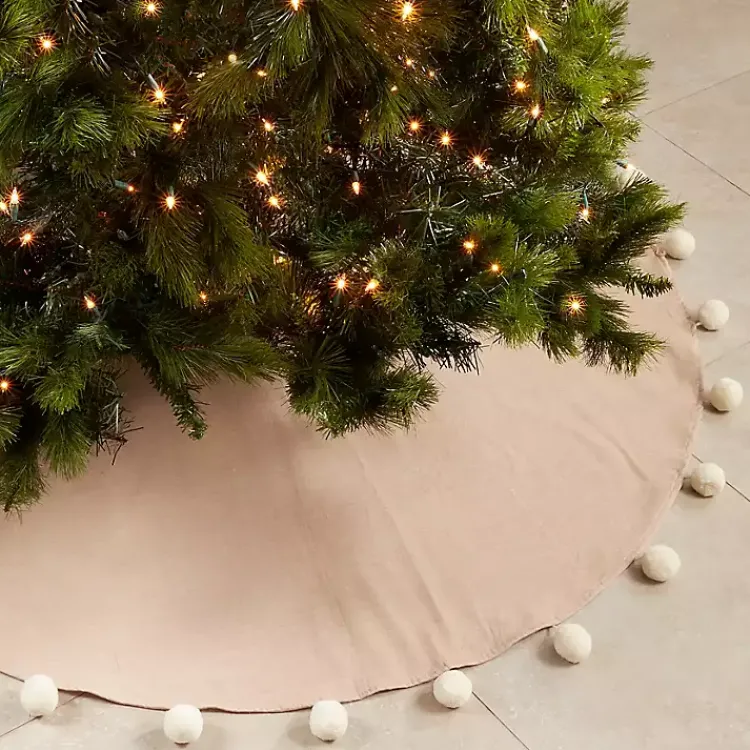 Natural Pom Pom Trim Tree Skirt Christmas Tree Skirts & Collars