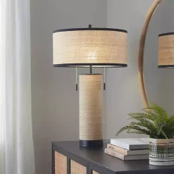 Kirklands Home Table Lamps|Natural Rattan and Black Metal Table Lamp