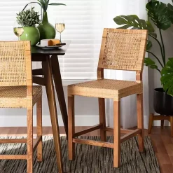 Kirklands Home Bar Stools & Counter Height Stools|Natural Rat and Wood Counter Stool Tan