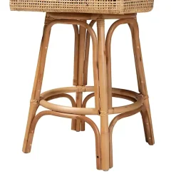 Kirklands Home Bar Stools & Counter Height Stools|Natural Rattan Bella Swivel Bar Stool White