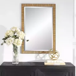 Kirklands Home Decorative Mirrors|Natural Rattan Beveled Wall Mirror