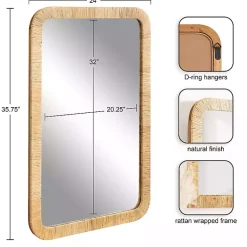 Kirklands Home Decorative Mirrors|Natural Rattan Rounded Rectangle Wall Mirror