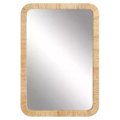 Kirklands Home Decorative Mirrors|Natural Rattan Rounded Rectangle Wall Mirror