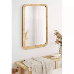Kirklands Home Decorative Mirrors|Natural Rattan Rounded Rectangle Wall Mirror