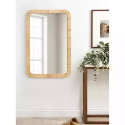Kirklands Home Decorative Mirrors|Natural Rattan Rounded Rectangle Wall Mirror
