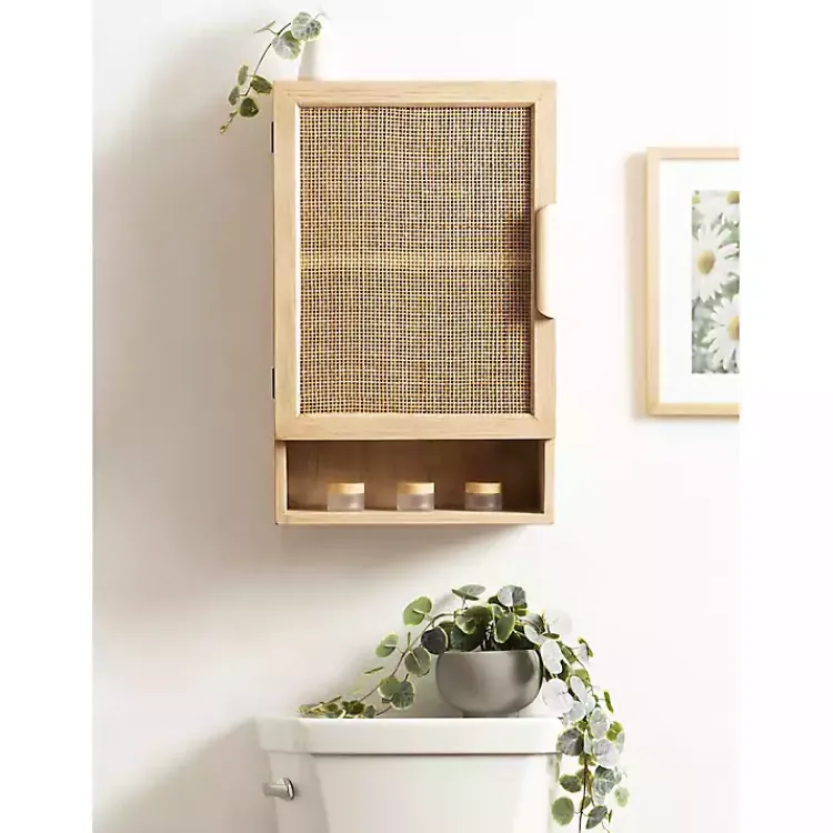 Kirklands Home Wall Storage|Natural Rattan Wall Cabinet with Shelf