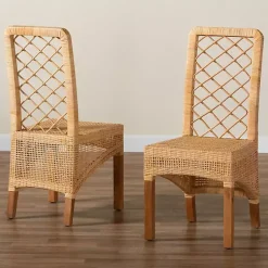 Kirklands Home Dining Chairs|Natural Rat Woven Back Dining Chairs, Set of 2 Tan
