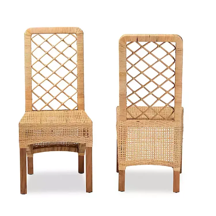 Kirklands Home Dining Chairs|Natural Rat Woven Back Dining Chairs, Set of 2 Tan