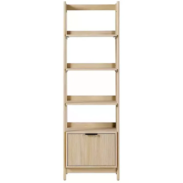 Kirklands Home Bookshelves|Natural Reeded Wood Holmes Narrow Bookcase Tan
