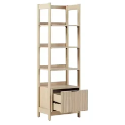Kirklands Home Bookshelves|Natural Reeded Wood Holmes Narrow Bookcase Tan