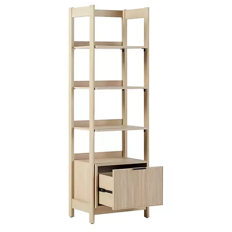 Kirklands Home Bookshelves|Natural Reeded Wood Holmes Narrow Bookcase Tan