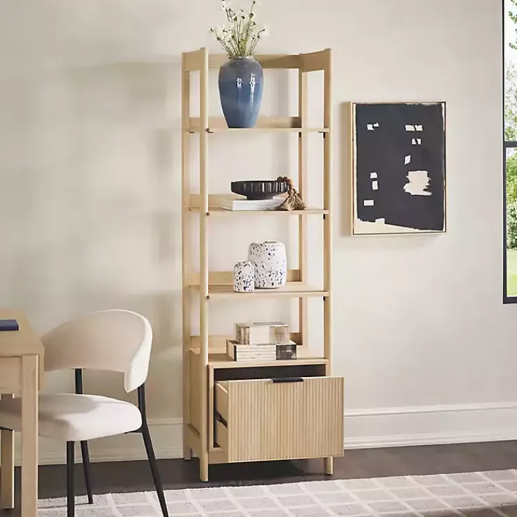 Kirklands Home Bookshelves|Natural Reeded Wood Holmes Narrow Bookcase Tan