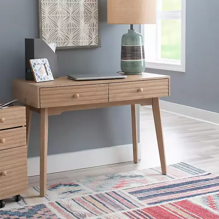 Kirklands Home Office Furniture|Natural Ripples 2-Drawer Wood Desk Brown