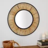 Kirklands Home Decorative Mirrors|Natural Round Slatted Frame Wall Mirror