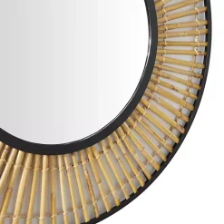 Kirklands Home Decorative Mirrors|Natural Round Slatted Frame Wall Mirror