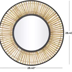 Kirklands Home Decorative Mirrors|Natural Round Slatted Frame Wall Mirror