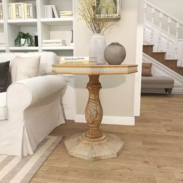 Kirklands Home Accent & End Tables|Natural Rustic Wood Octagon Accent Table