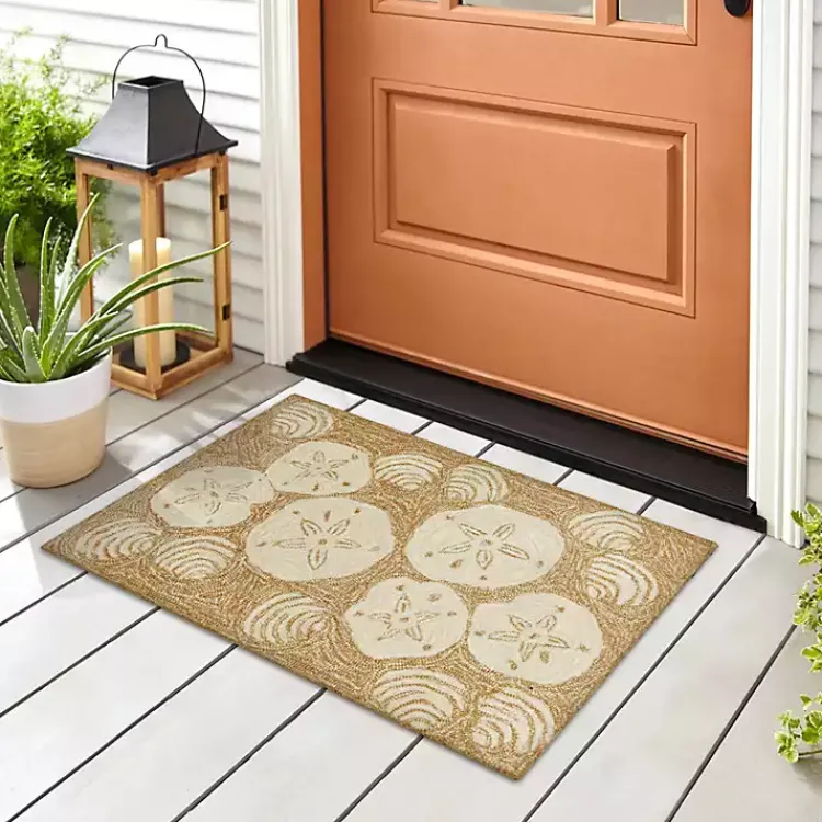 Kirklands Home Outdoor Rugs|Natural Sand Dollar Outdoor Accent Rug