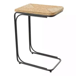 Kirklands Home Accent & End Tables|Natural Seagrass and Black Metal C-Table Tan