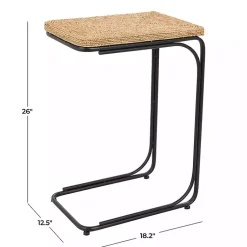Kirklands Home Accent & End Tables|Natural Seagrass and Black Metal C-Table Tan