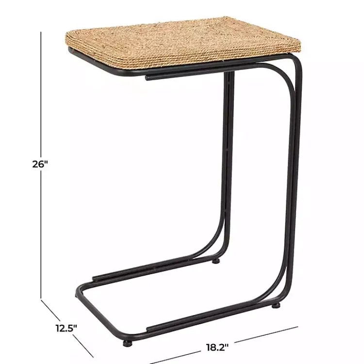 Kirklands Home Accent & End Tables|Natural Seagrass and Black Metal C-Table Tan