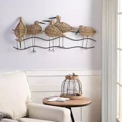 Kirklands Home Wall Plaques|Natural Seagrass and Metal Birds Wall Plaque
