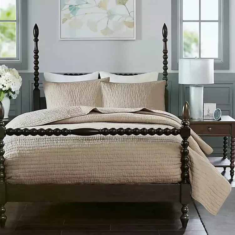 Kirklands Home Bedspreads & Coverlets|Natural Serene Quilted 3-pc. Queen Coverlet Set Tan