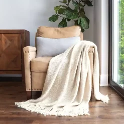 Hot Natural Slubbed Yarn Throw Blankets & Throws