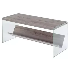 Kirklands Home Coffee Tables|Natural Soho Glass Coffee Table with V Shelf Brown