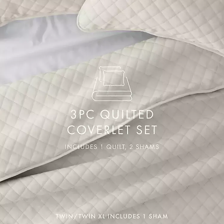 Kirklands Home Quilts|Natural Stitched Diamond 2-pc. Twin Quilt Set Ivory