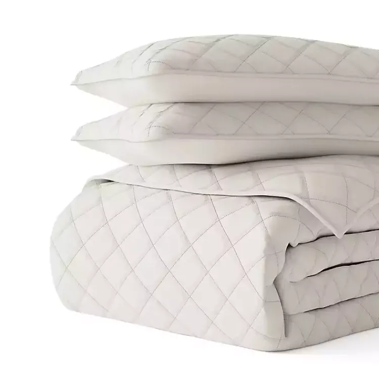 Kirklands Home Quilts|Natural Stitched Diamond 3-pc. King Quilt Set Ivory