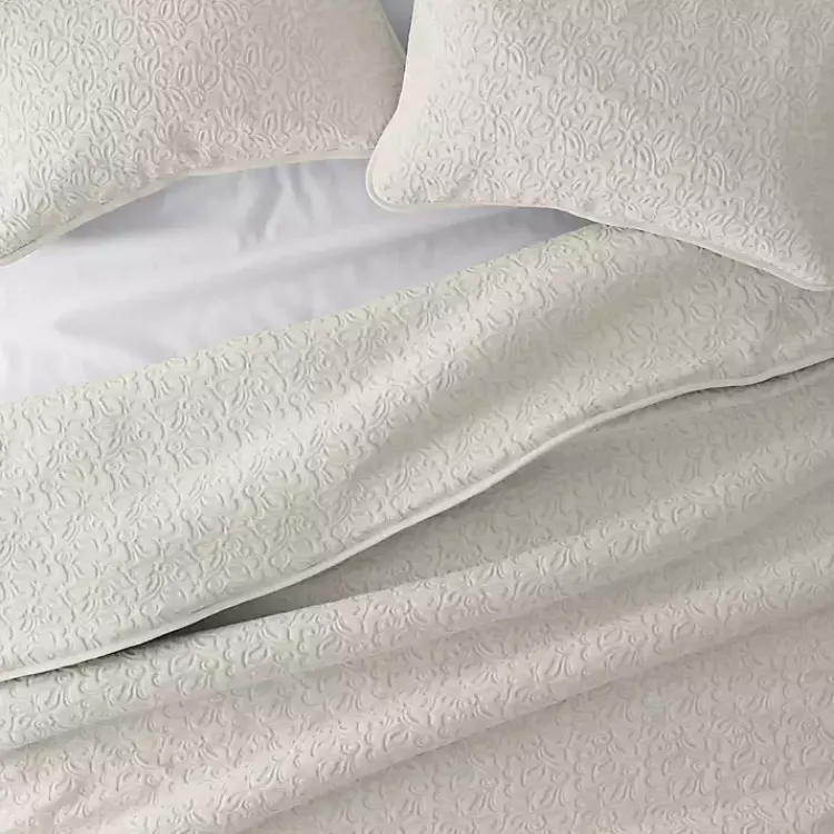 Kirklands Home Quilts|Natural Stitched Floral 3-pc. Queen Quilt Set Ivory